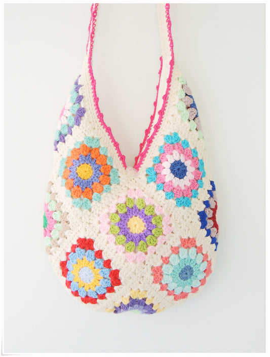 Crochet Granny Square Floral Hobo Bag