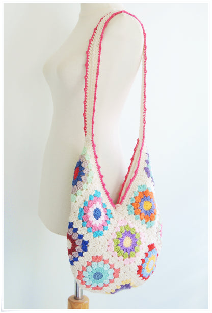 Crochet Granny Square Floral Hobo Bag