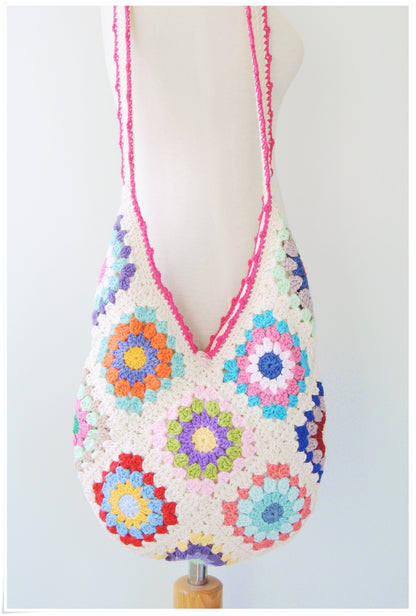 Crochet Granny Square Floral Hobo Bag