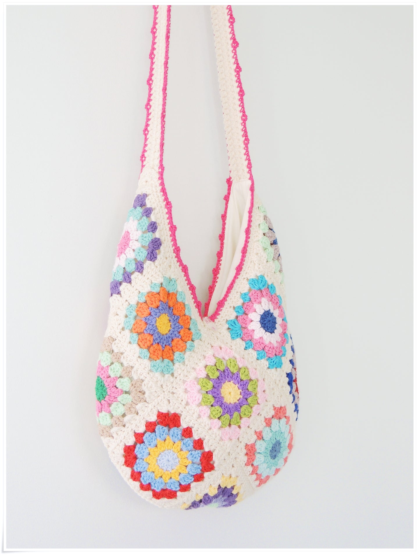 Crochet Granny Square Floral Hobo Bag