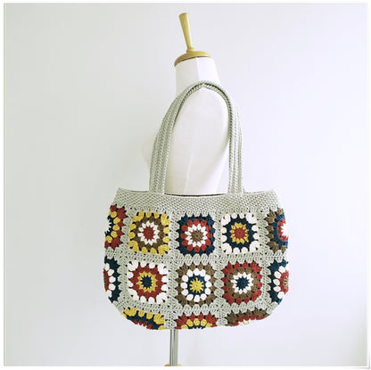 Crochet Vintage Style Floral Tote Bag, Granny Square Purse