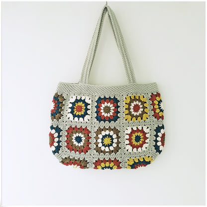 Crochet Vintage Style Floral Tote Bag, Granny Square Purse