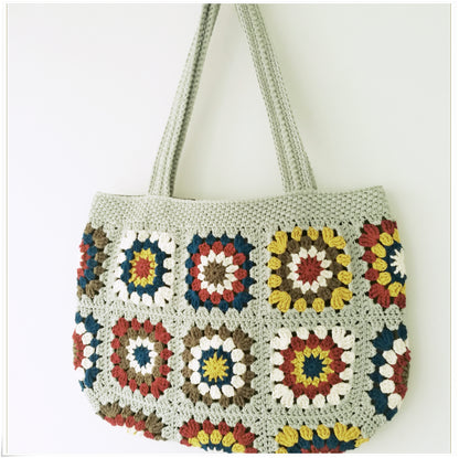 Crochet Vintage Style Floral Tote Bag, Granny Square Purse