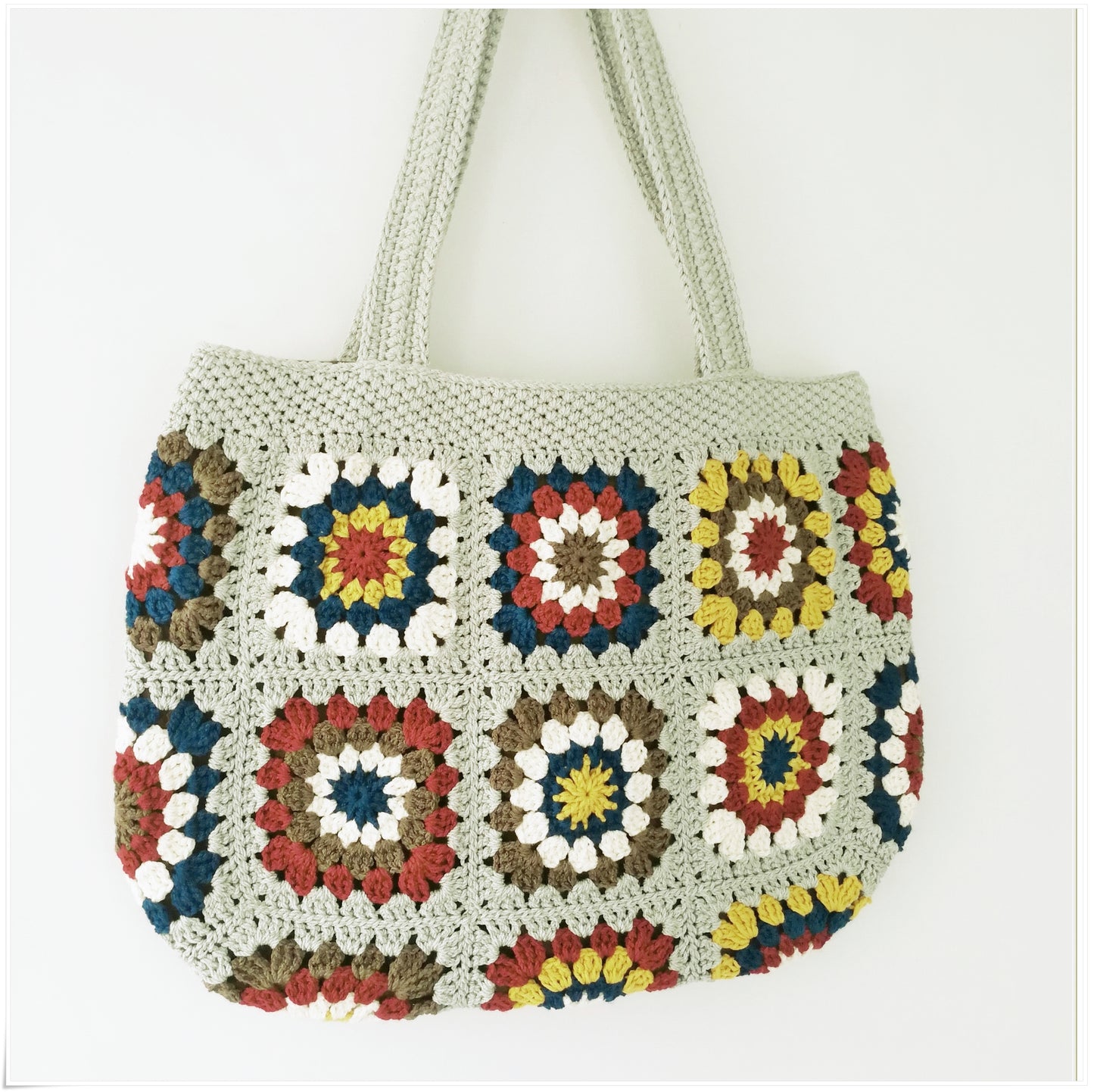 Crochet Vintage Style Floral Tote Bag, Granny Square Purse