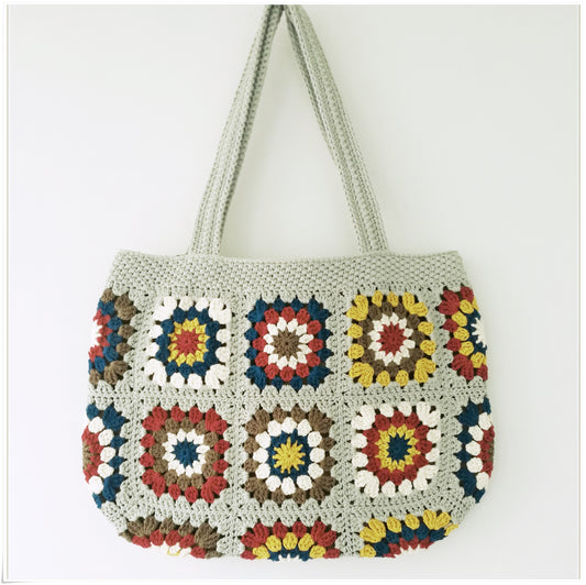 Crochet Vintage Style Floral Tote Bag, Granny Square Purse