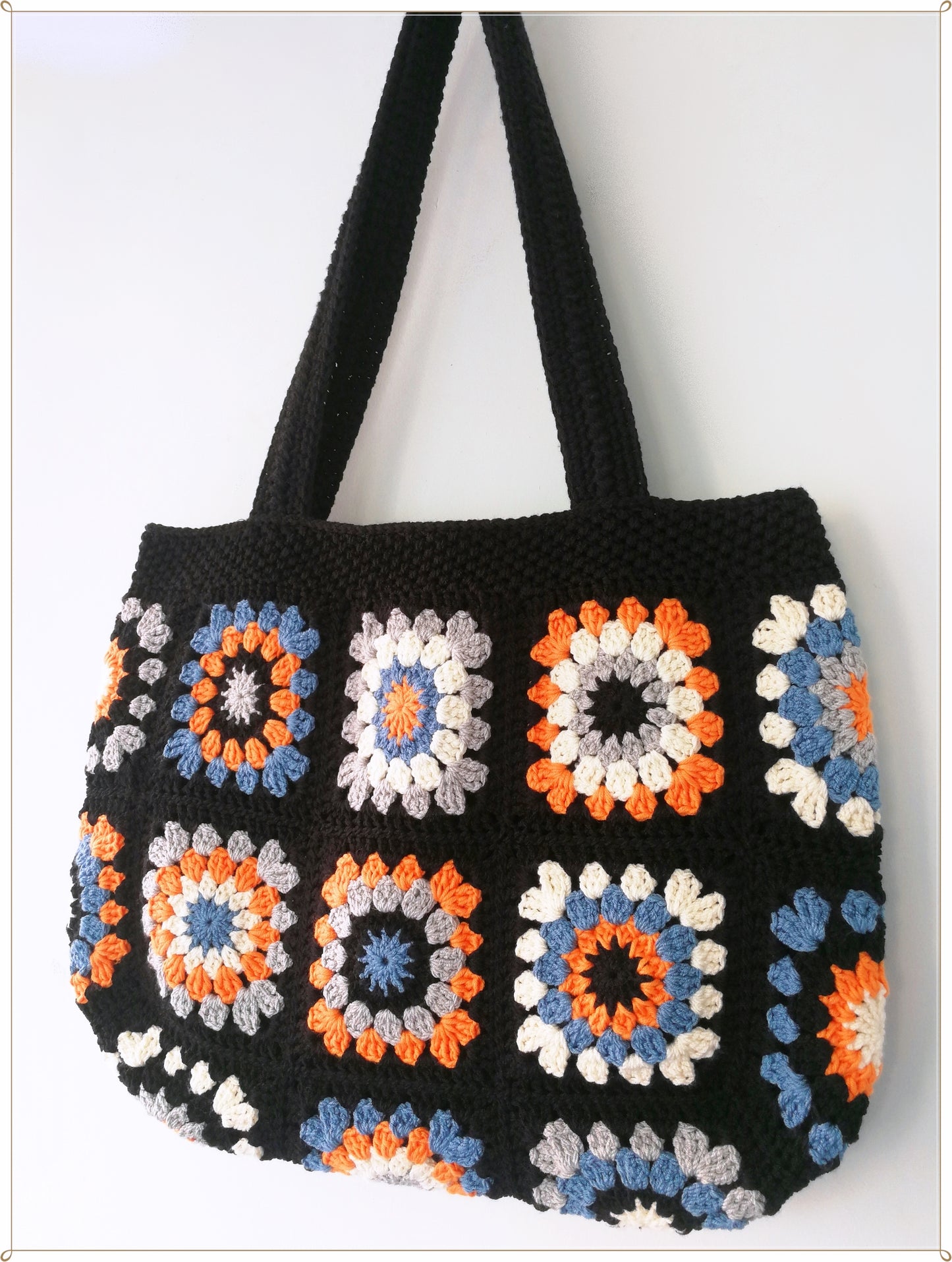 Crochet Granny Square Black Tote Bag