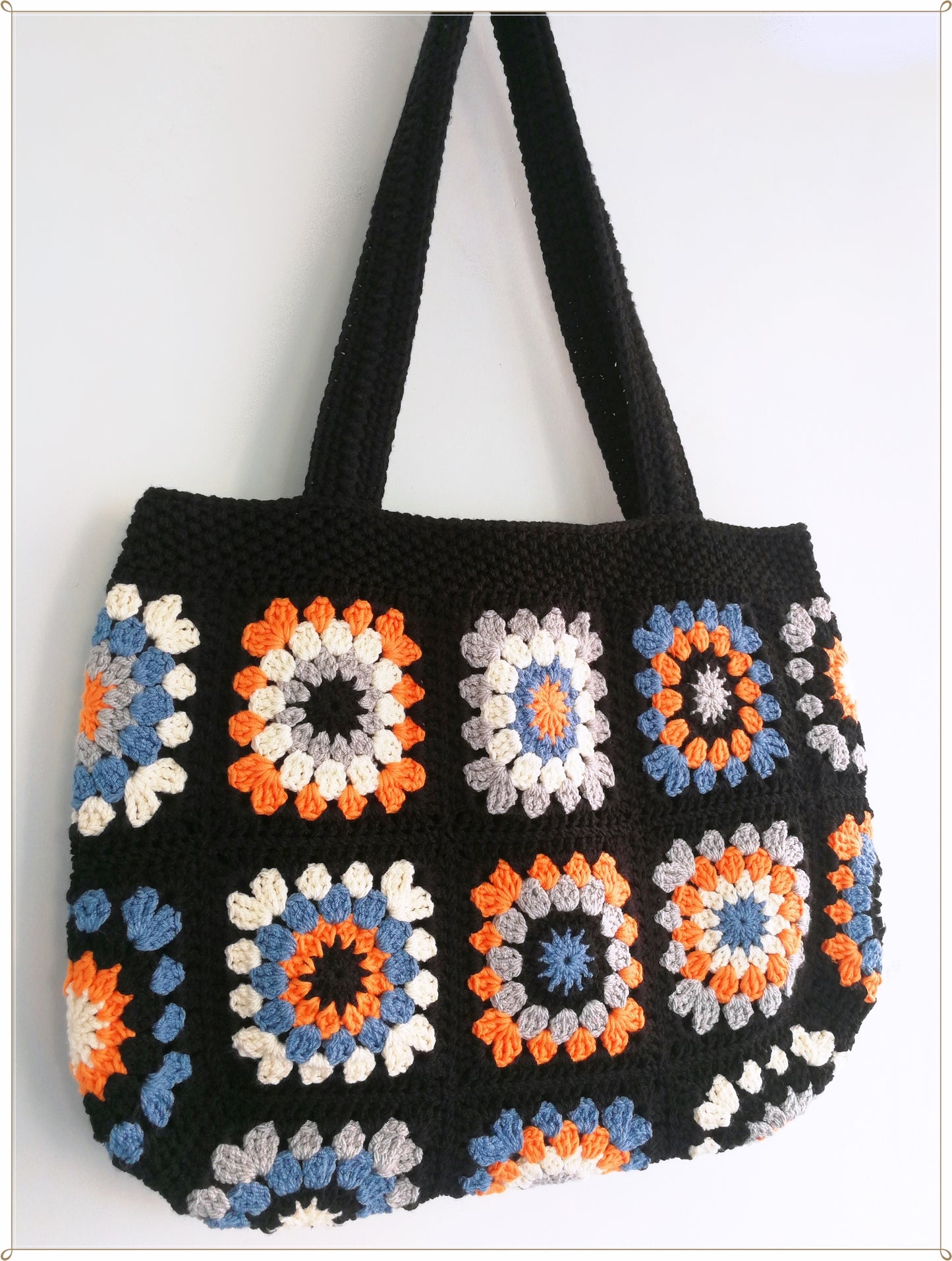 Crochet Granny Square Black Tote Bag