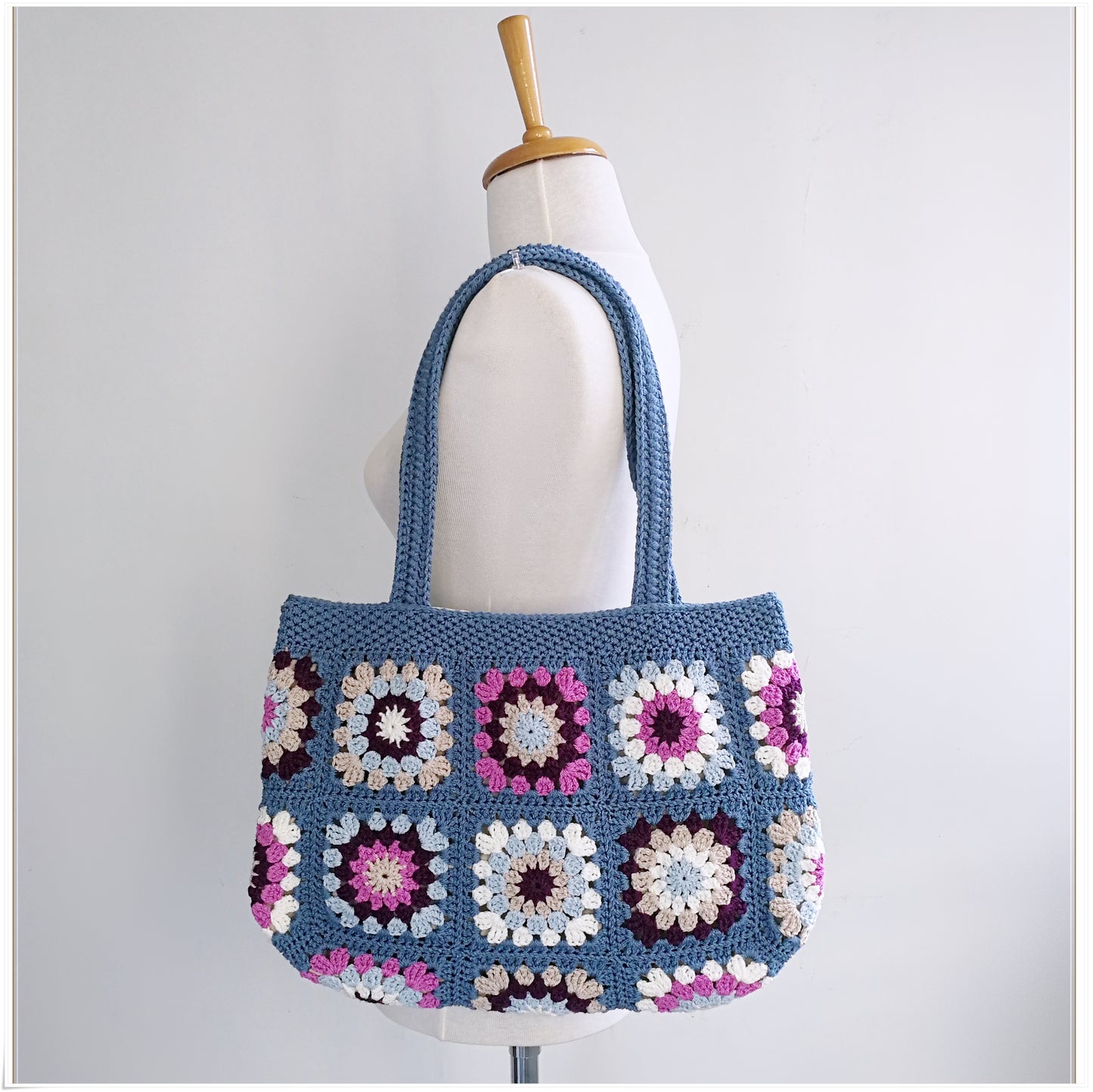 Crochet Granny Square Shabby Chic Tote Bag