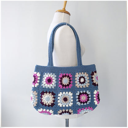 Crochet Granny Square Shabby Chic Tote Bag