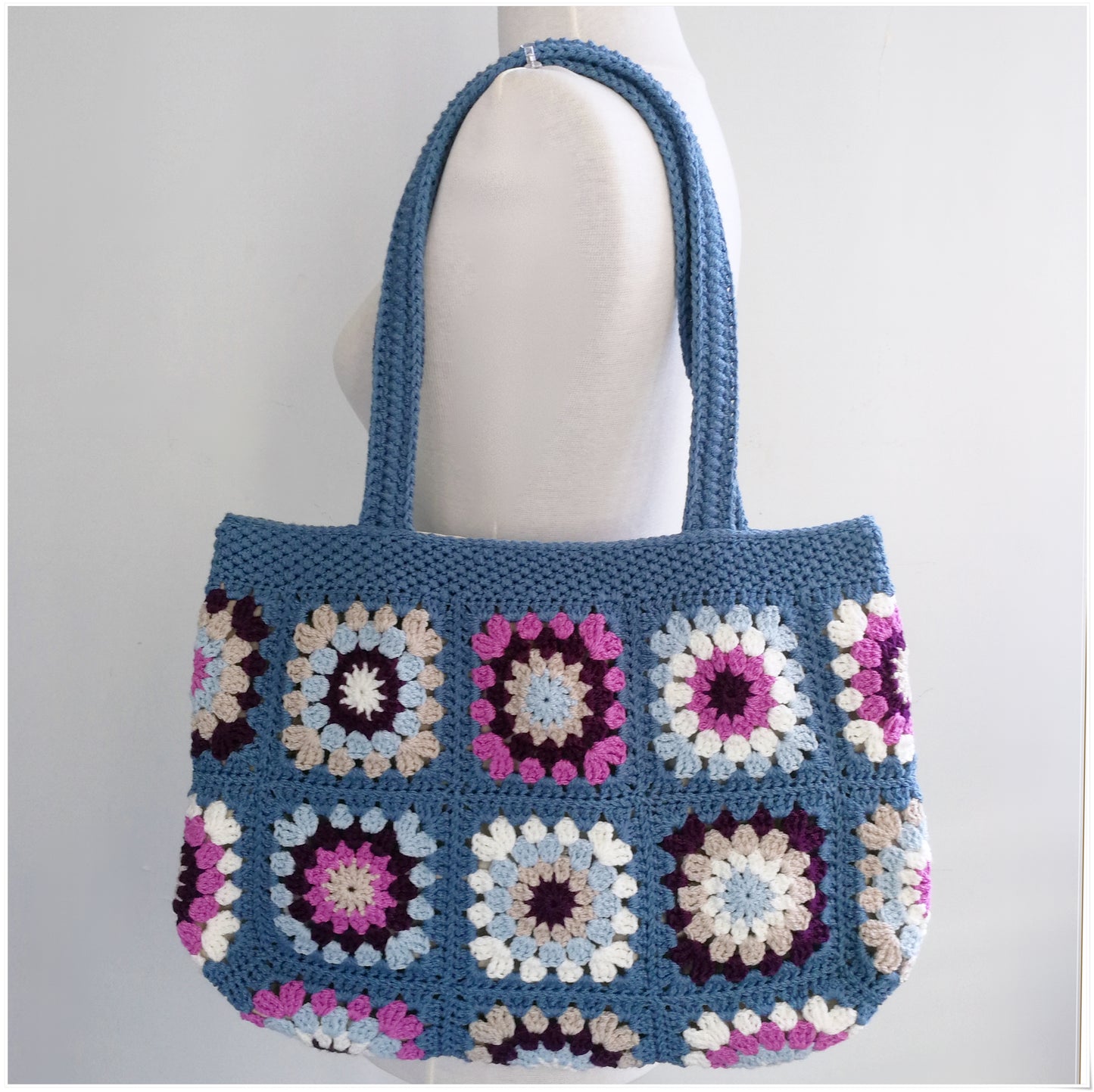 Crochet Granny Square Shabby Chic Tote Bag