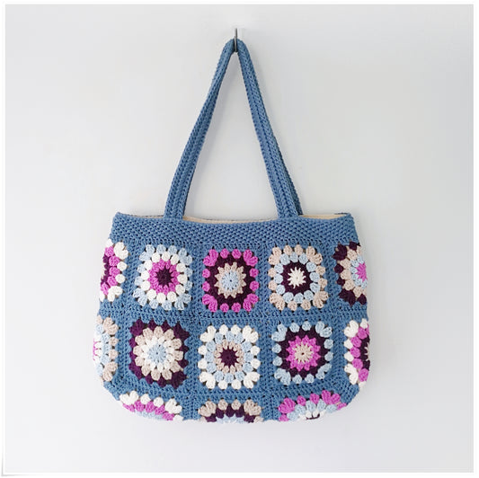 Crochet Granny Square Shabby Chic Tote Bag