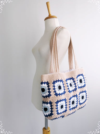Crochet Granny Square  Evil Eye Tote Bag