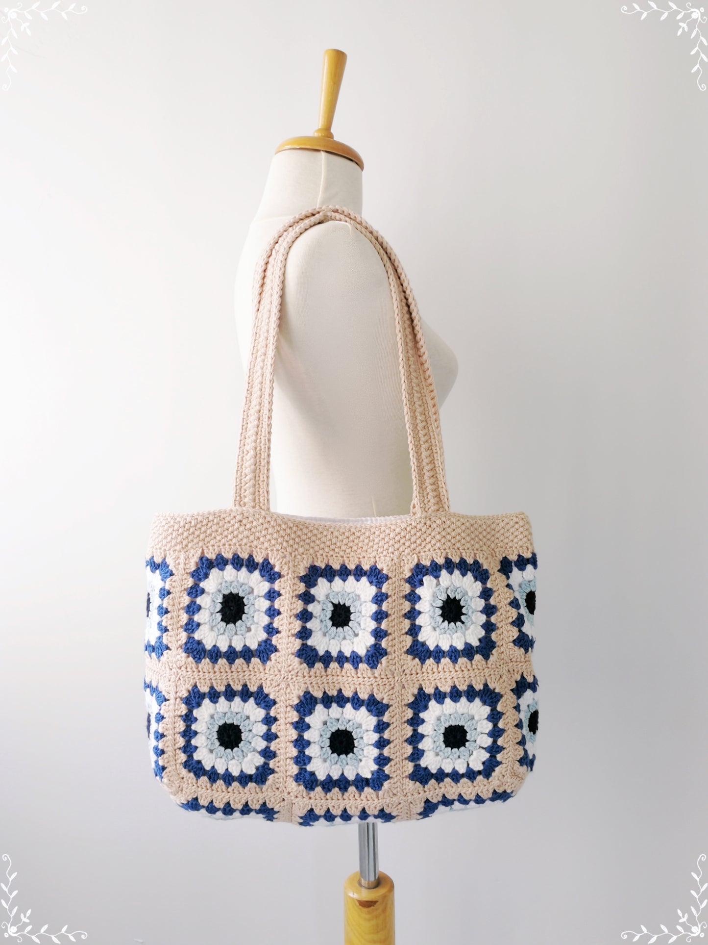 Crochet Granny Square  Evil Eye Tote Bag