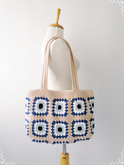 Crochet Granny Square  Evil Eye Tote Bag