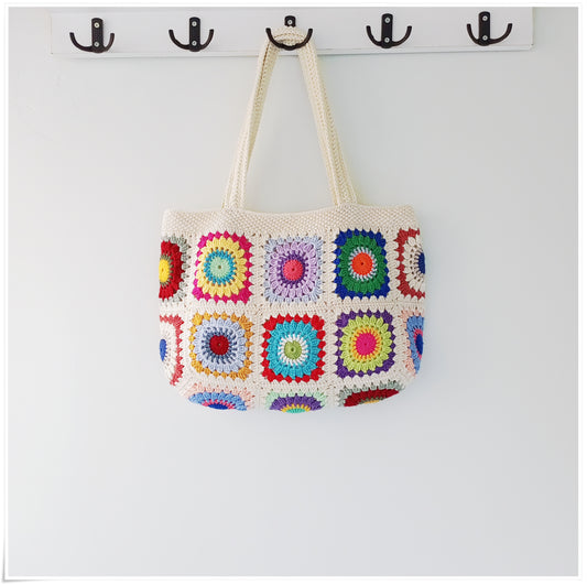 Crochet Granny Square Large Tote Bag