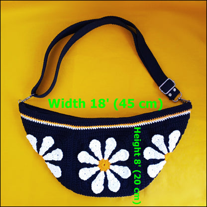 Crochet Fanny Pack,Sling Bag for Women, Daisy Crossbody Bag