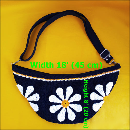 Crochet Fanny Pack,Sling Bag for Women, Daisy Crossbody Bag