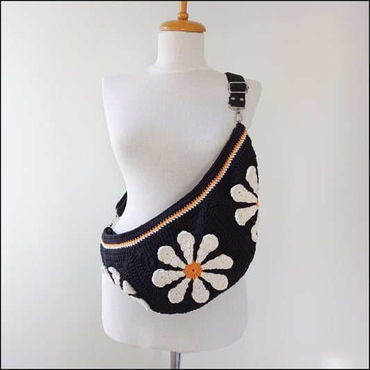 Crochet Fanny Pack,Sling Bag for Women, Daisy Crossbody Bag