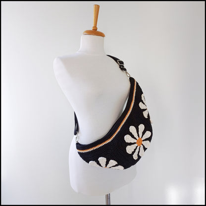 Crochet Fanny Pack,Sling Bag for Women, Daisy Crossbody Bag