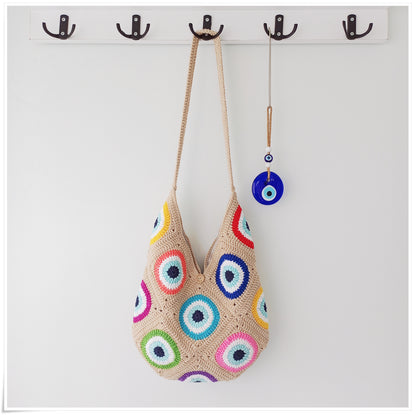 Crochet Granny Square Evil Eye Crossbody Bag