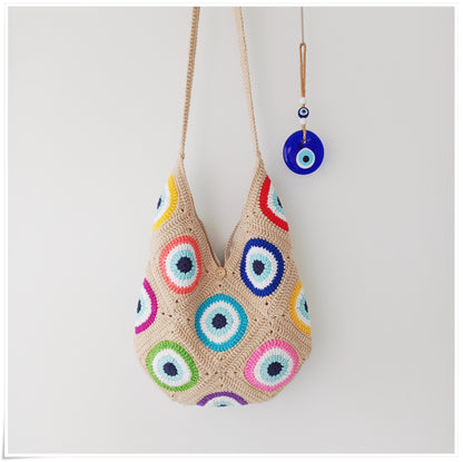 Crochet Granny Square Evil Eye Crossbody Bag