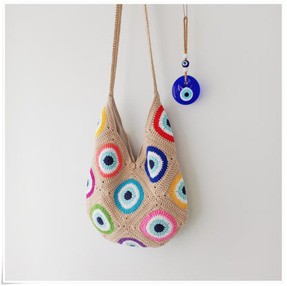 Crochet Granny Square Evil Eye Crossbody Bag