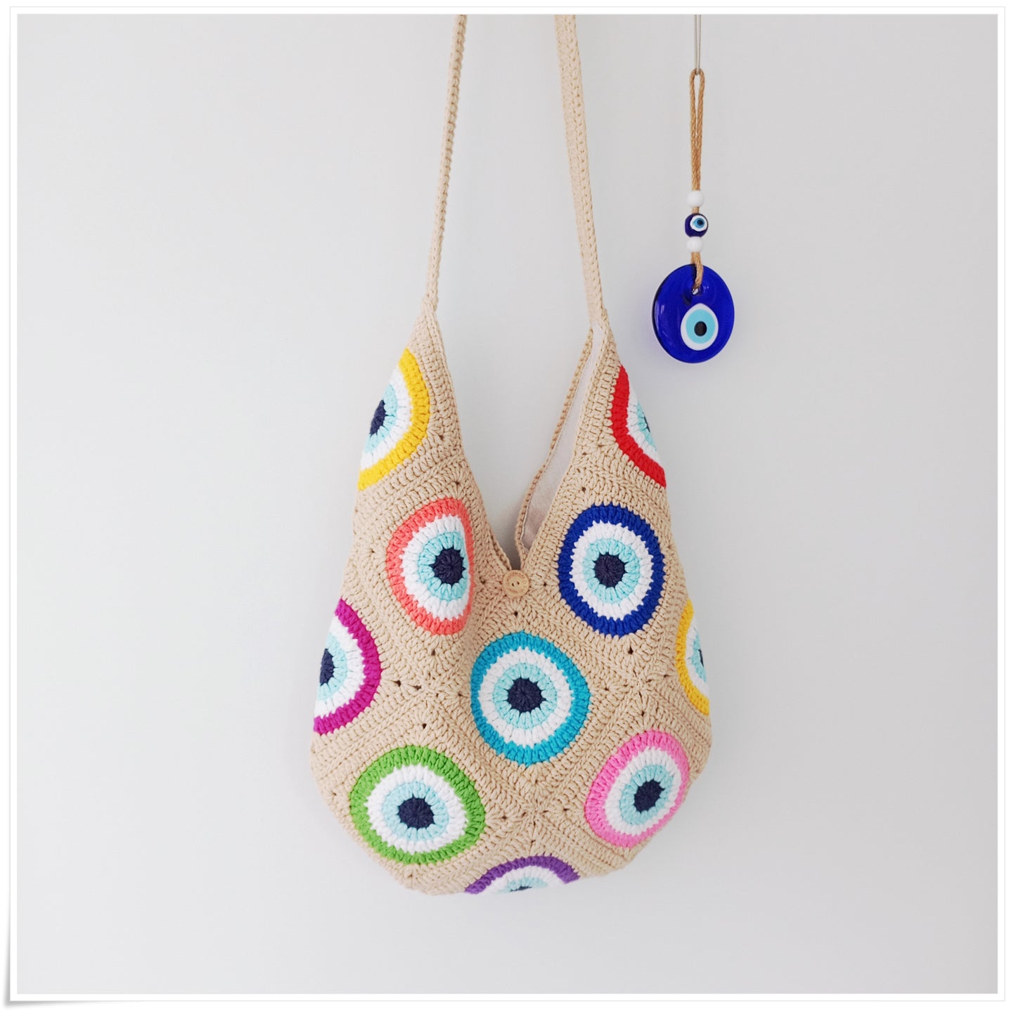 Crochet Granny Square Evil Eye Crossbody Bag