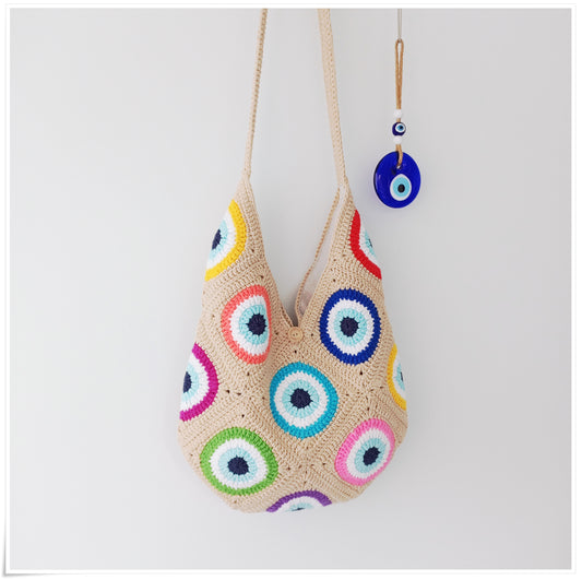 Crochet Granny Square Evil Eye Crossbody Bag