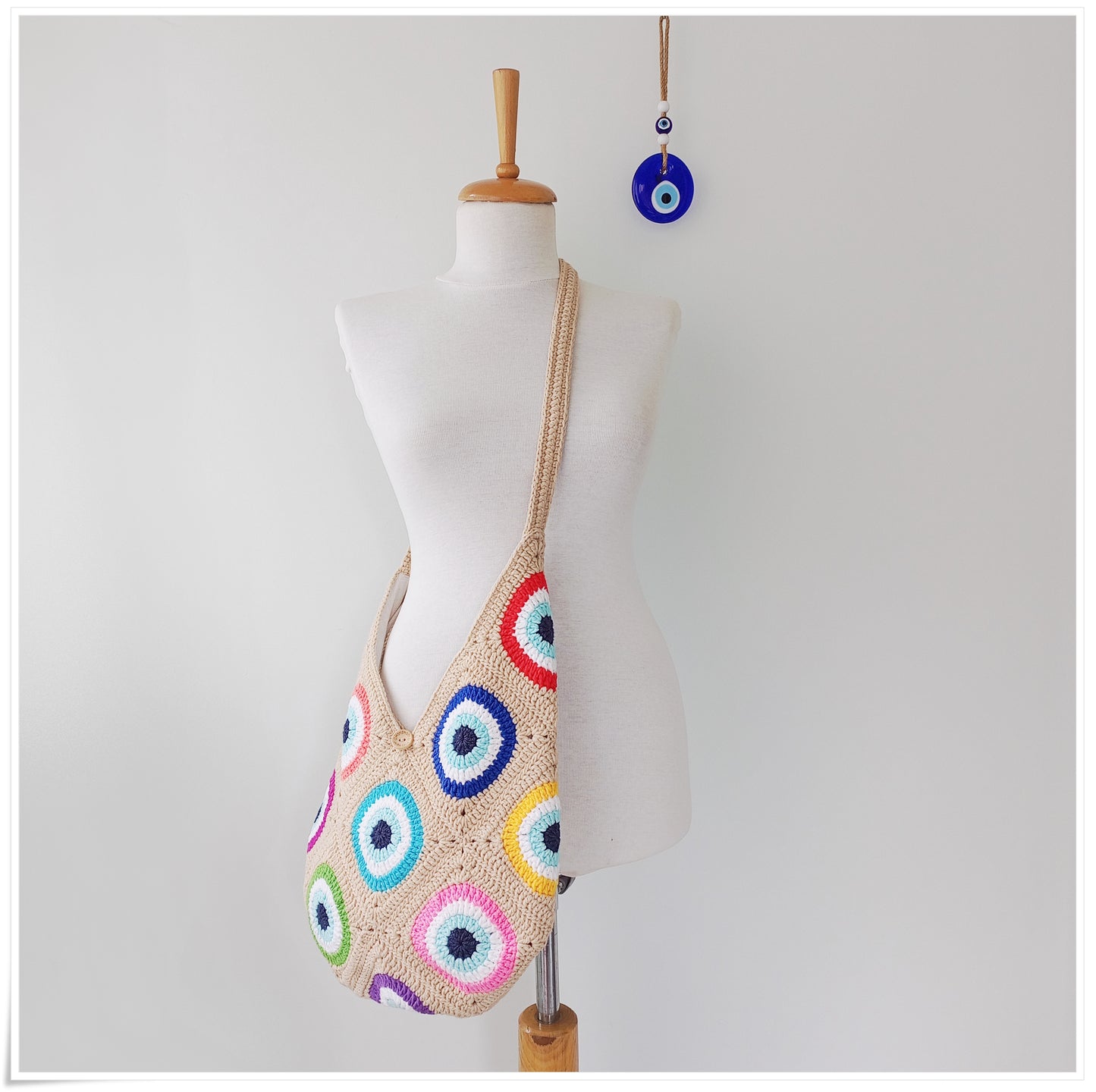 Crochet Granny Square Evil Eye Crossbody Bag
