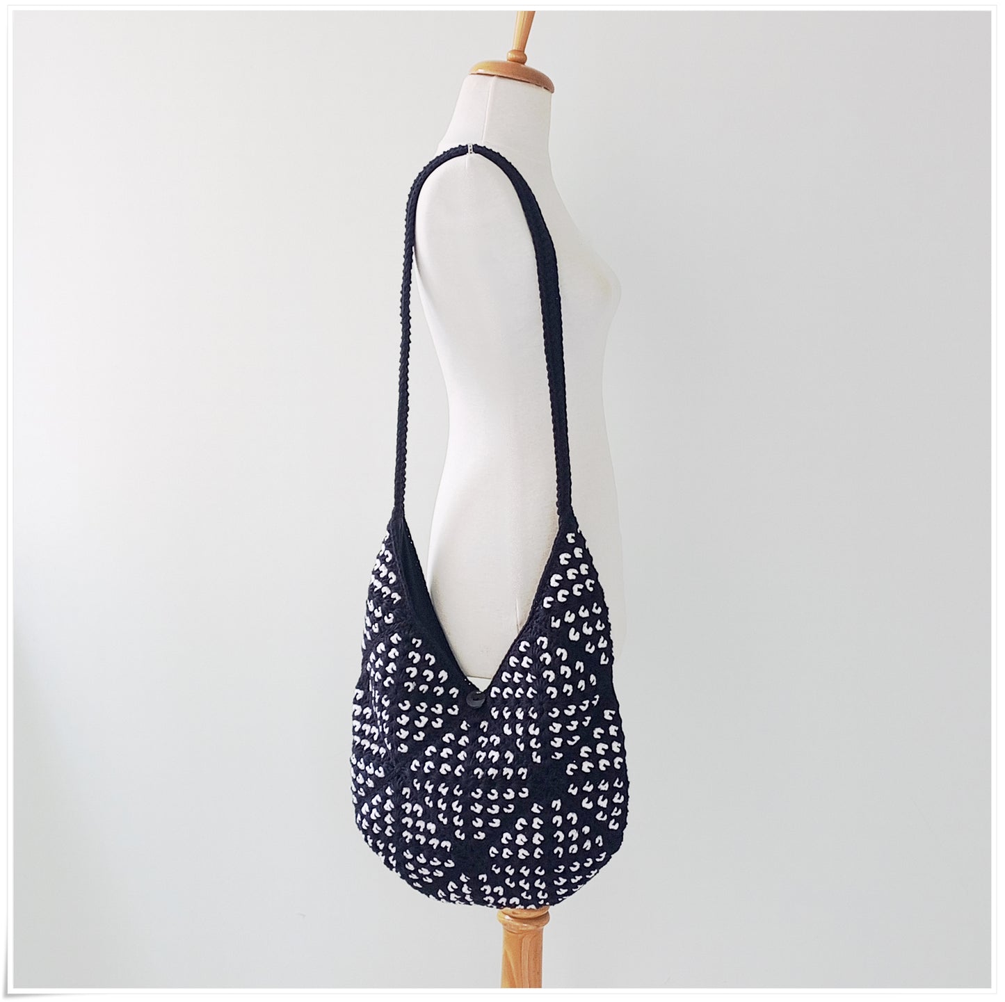 Crochet Granny Square Black Crossbody Bag