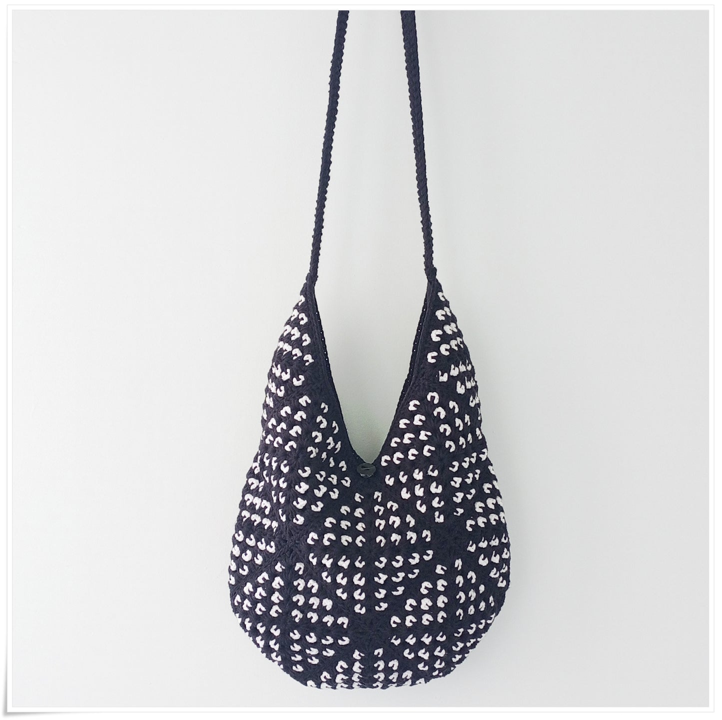 Crochet Granny Square Black Crossbody Bag