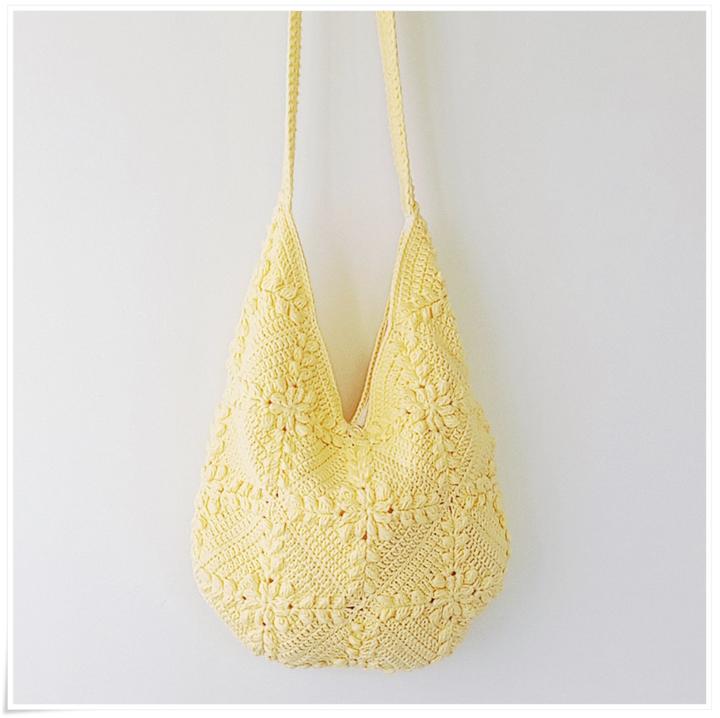 Crochet Granny Square Crossbody Bag, Butter Yellow Hobo Bag