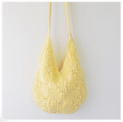 Crochet Granny Square Crossbody Bag, Butter Yellow Hobo Bag