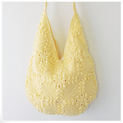 Crochet Granny Square Crossbody Bag, Butter Yellow Hobo Bag