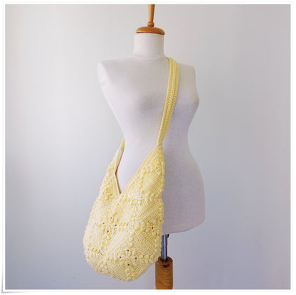 Crochet Granny Square Crossbody Bag, Butter Yellow Hobo Bag