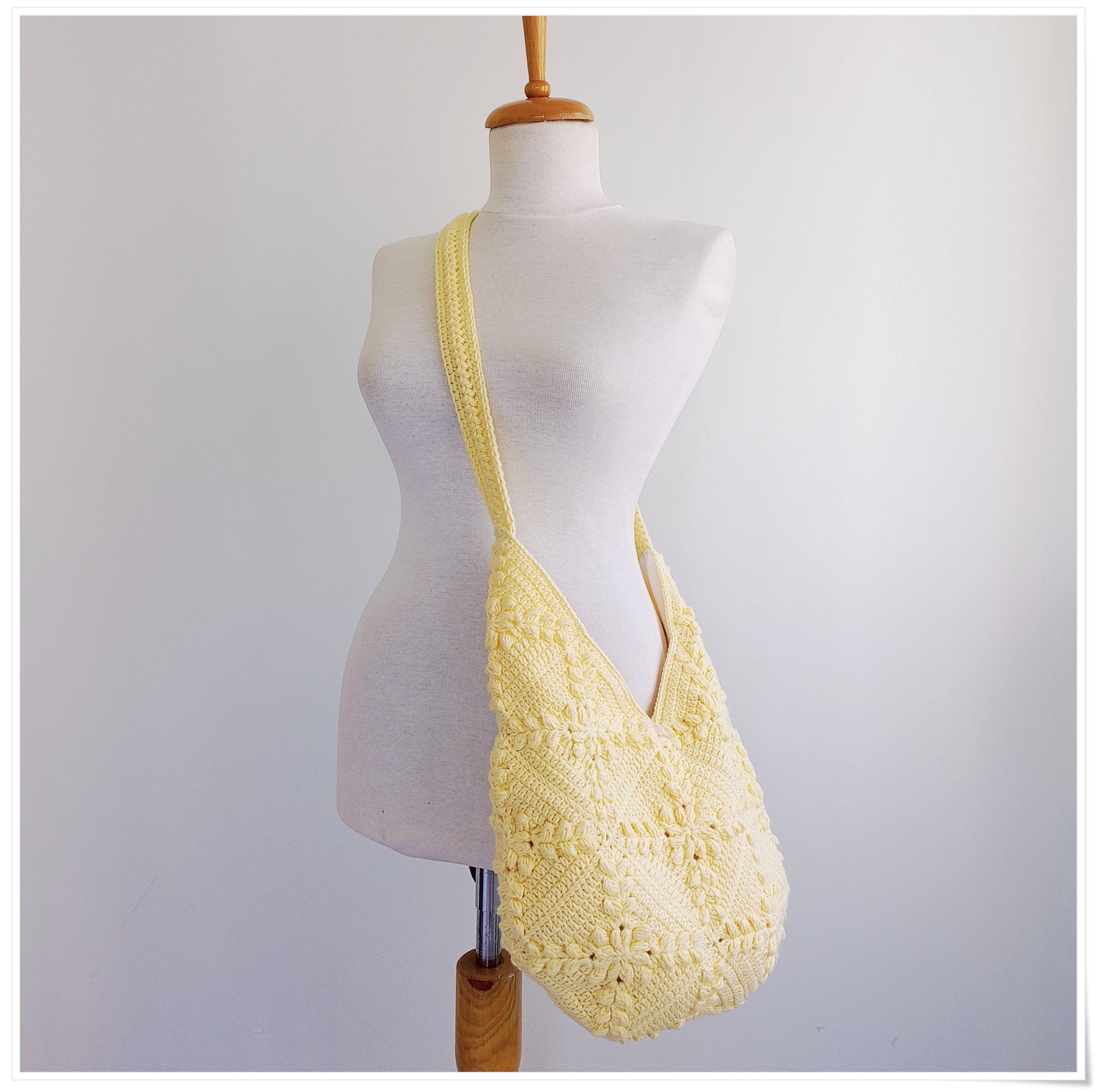 Crochet Granny Square Crossbody Bag, Butter Yellow Hobo Bag