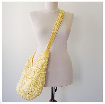 Crochet Granny Square Crossbody Bag, Butter Yellow Hobo Bag
