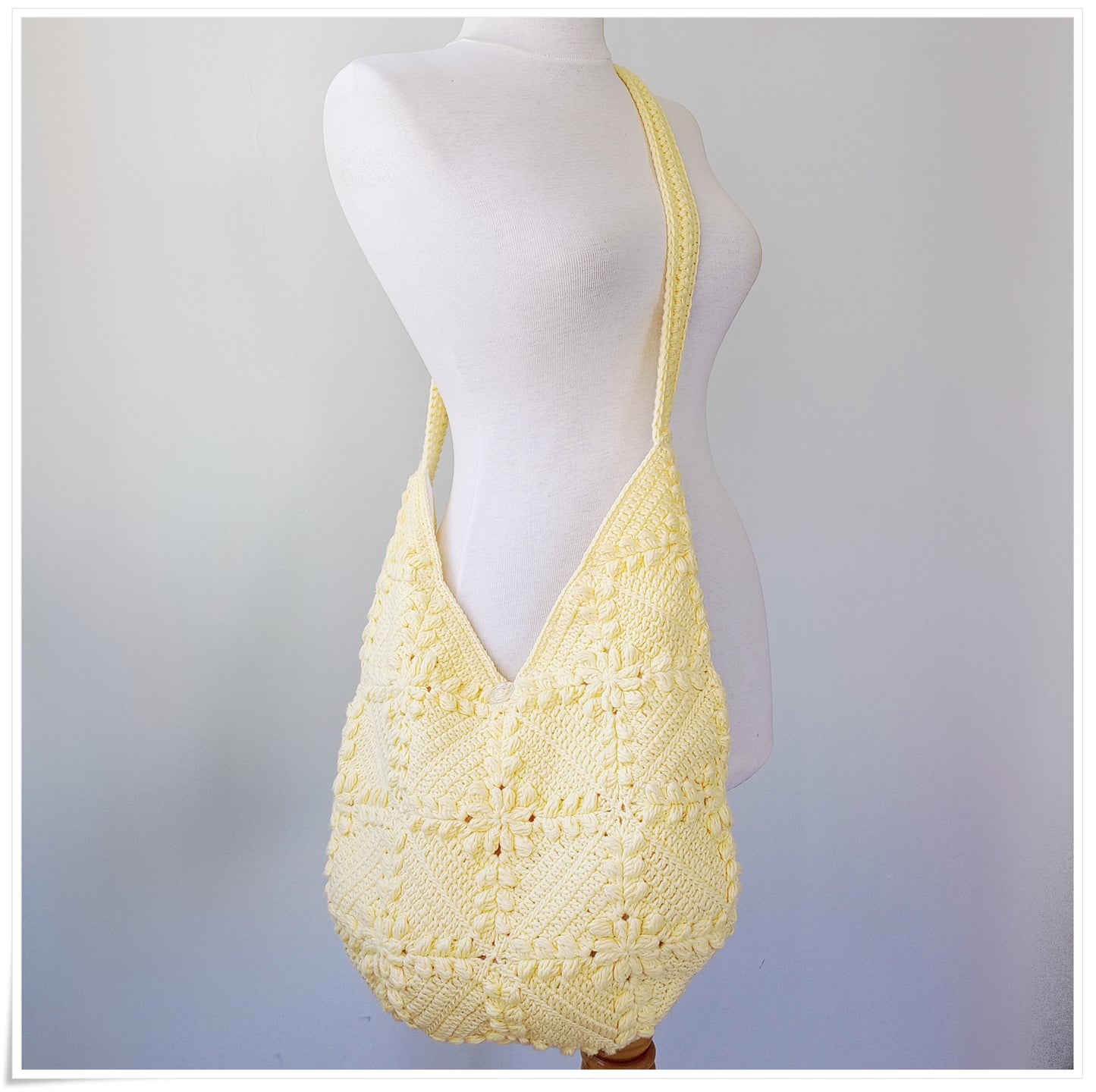 Crochet Granny Square Crossbody Bag, Butter Yellow Hobo Bag