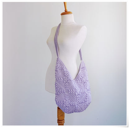 Crochet Granny Square Lilac Crossbody Bag