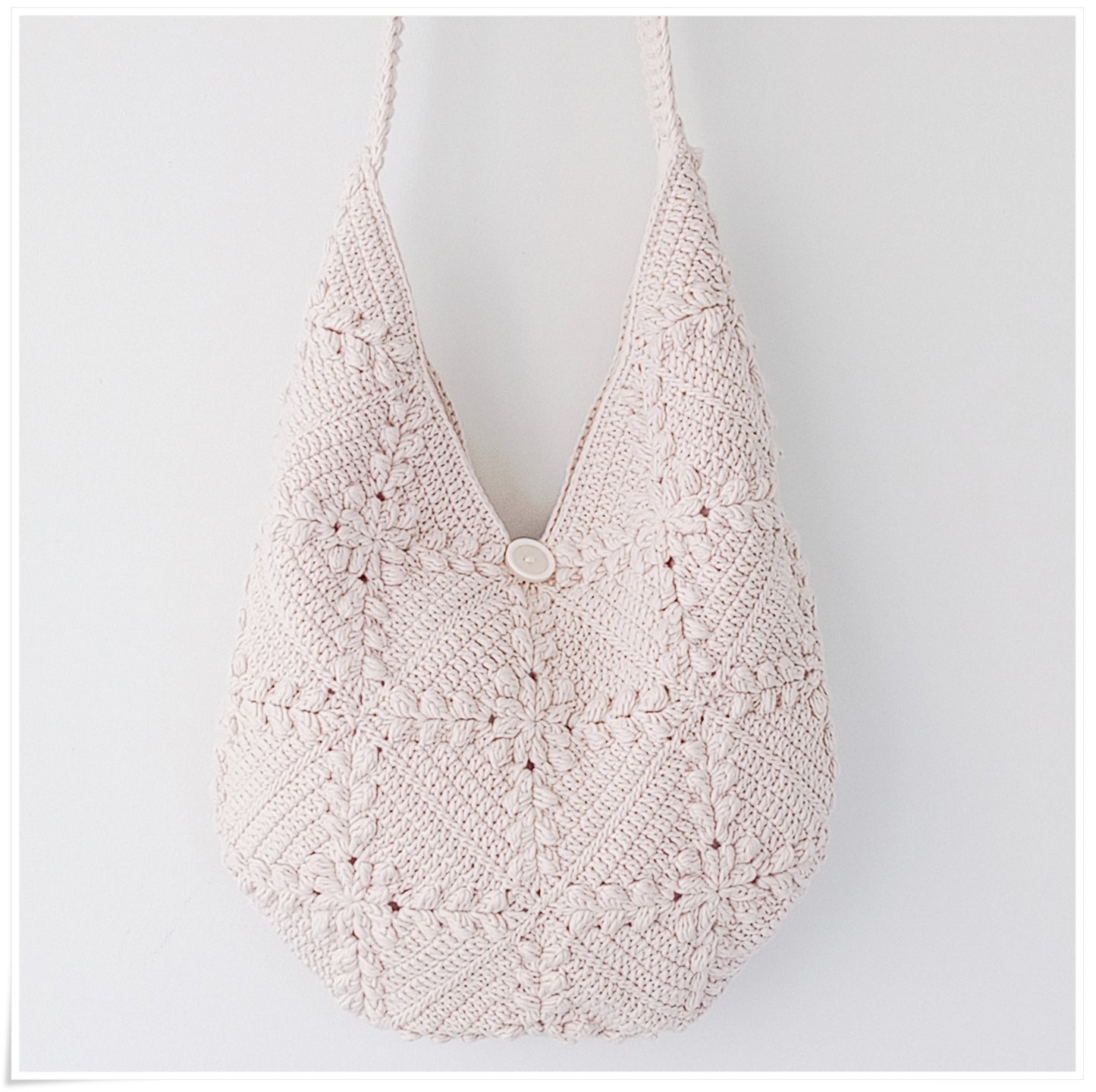 Crochet Granny Square Crossbody Bag, 3D Beige Floral Hobo Bag
