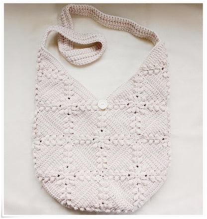Crochet Granny Square Crossbody Bag, 3D Beige Floral Hobo Bag