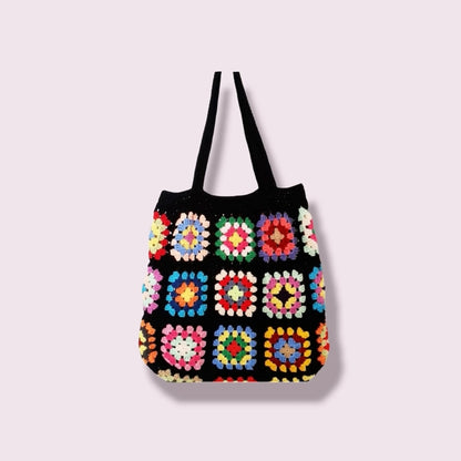 Crochet Granny Square Black Tote Bag