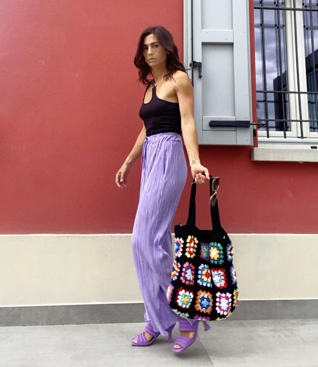 Crochet Granny Square Black Tote Bag